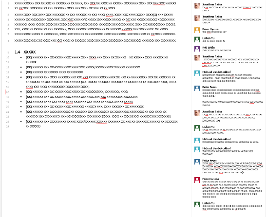 Document with many comments in Word 2013 Screenshot of a document with a lot of comments in Word 2013